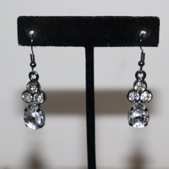 NWoT Sparkling Gunmetal & Rhinestone Dangle Earrings | 1.75" | French Hook - Picture 1 of 7